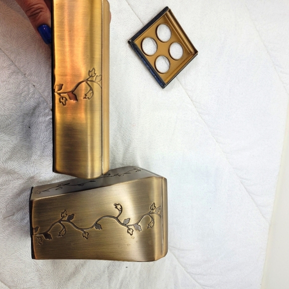 Thomas O'Brien Metal Bronze Soap Dish Toothbrush Holder Set Leaf Detail Bath - Picture 5 of 12